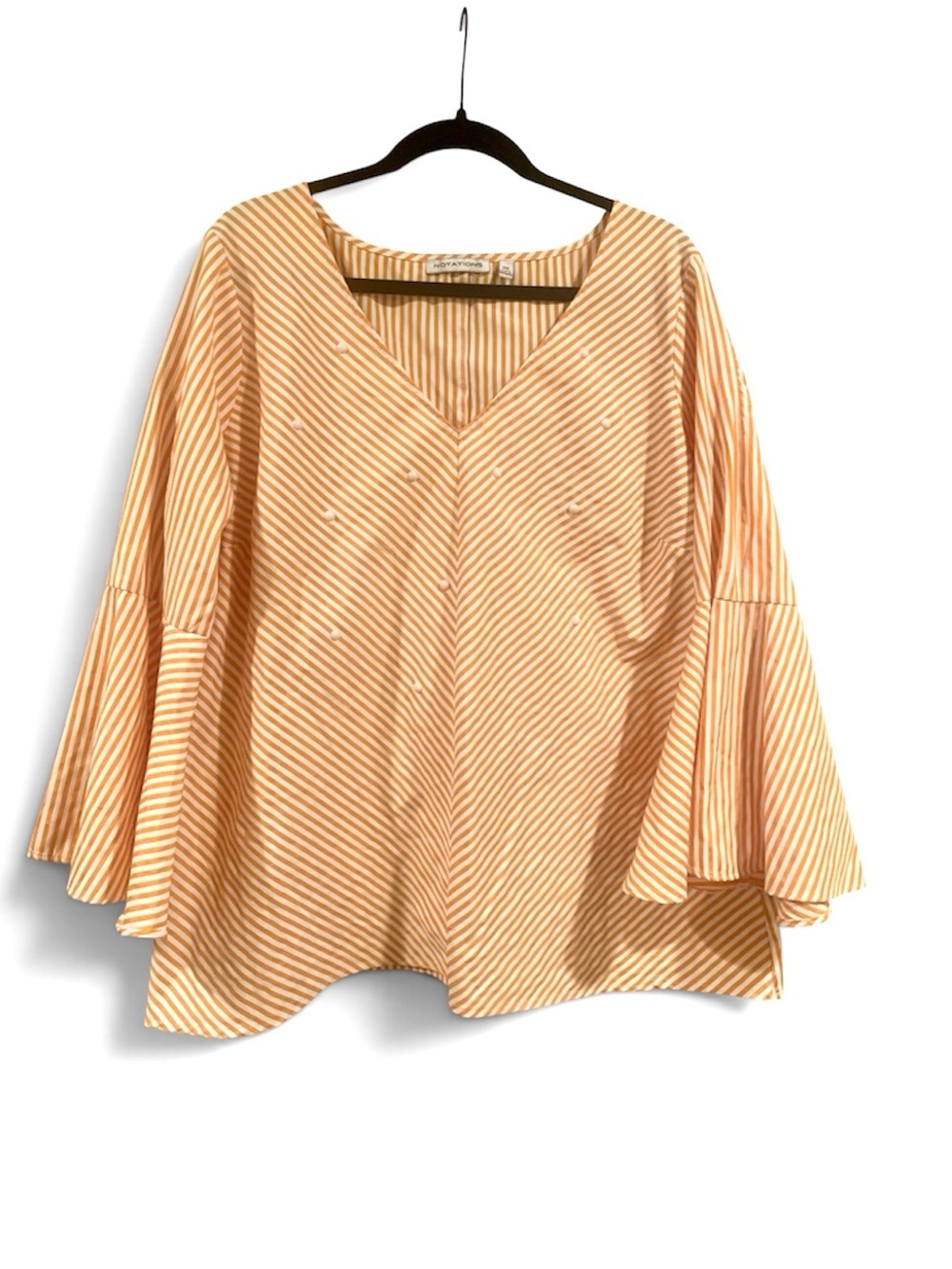 NOTATIONS  Peach and White Striped V-Neck Bell Sleeve Blouse